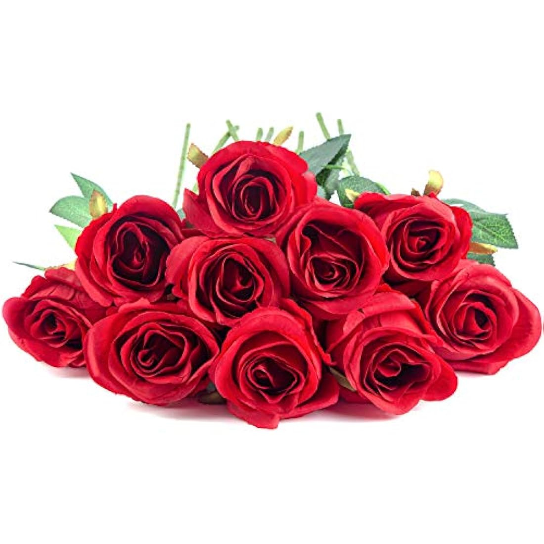 10pcs Artificial Silk Roses – Long Stem Red Wedding Flowers