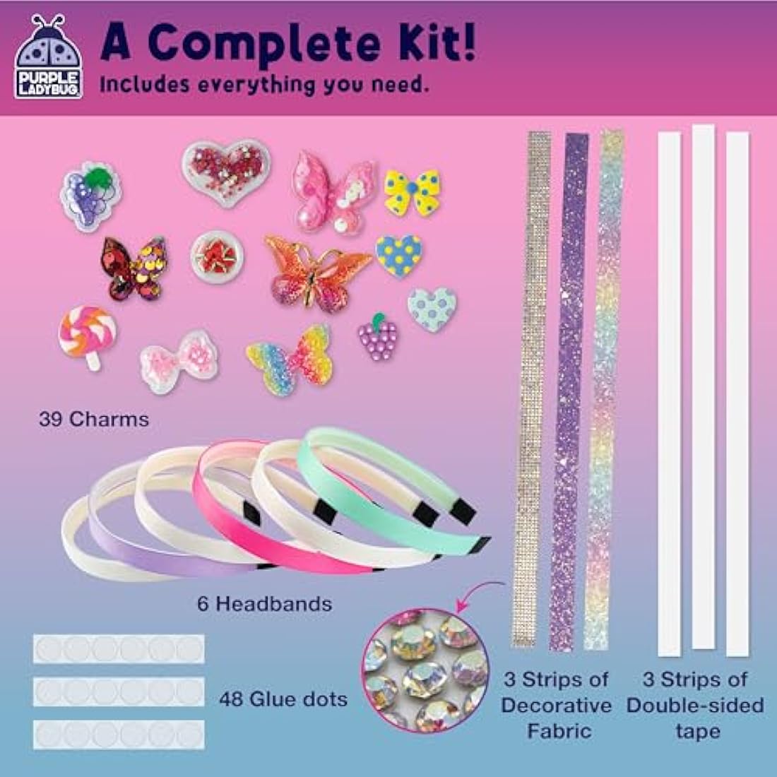 Purple Ladybug DIY Headband Making Kit – 6 Piece Hair Accessory Craft Set