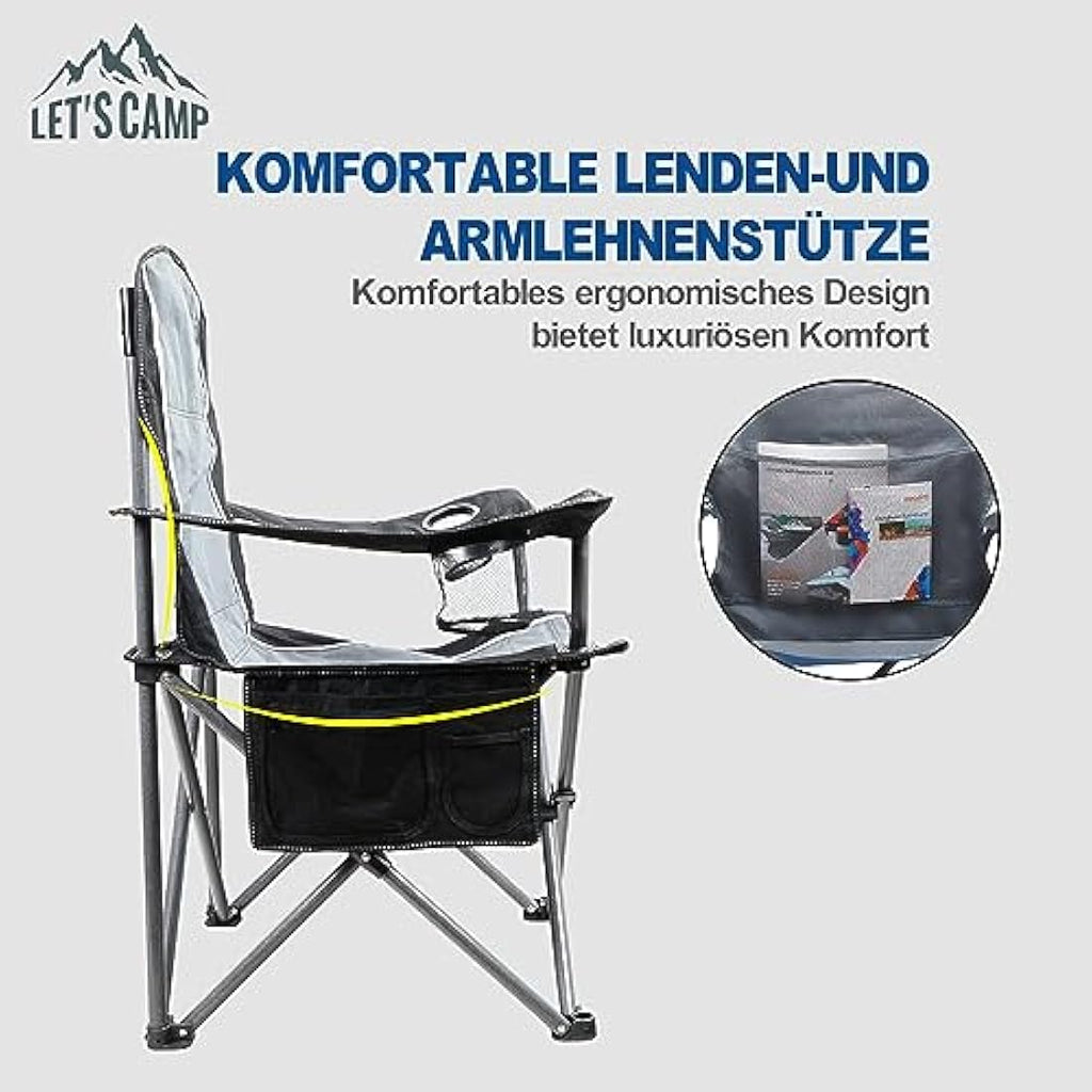 LET'S CAMP Heavy Duty Folding Camping Chair | XL 160kg Capacity