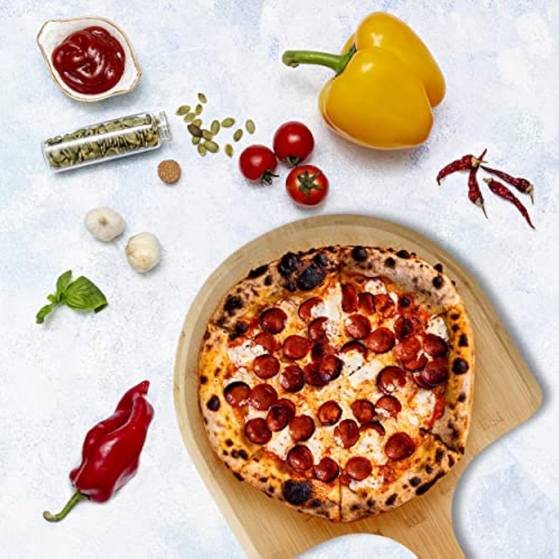 Silk Route Home Cordierite Pizza Stone and Bamboo Paddle Set - 38x30cm