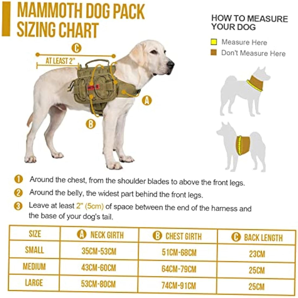 OneTigris Mammoth Dog Backpack 2.0 – Tactical Hiking Pack for M/L Dogs