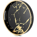 Hanobe Round Marble Pattern Wood Coffee Tray with Handles – Black, 12"