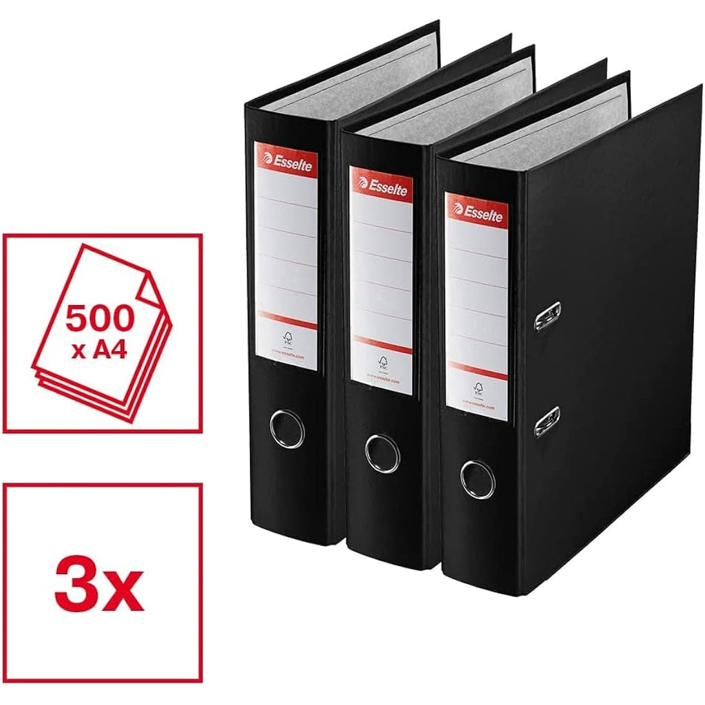 Esselte A4 Lever Arch Files | Red Plastic Folders | 75mm Spine | 3 Pack