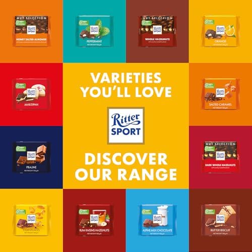Ritter Sport Rum Raisins & Hazelnuts Chocolate Bar, 100g - Case of 12