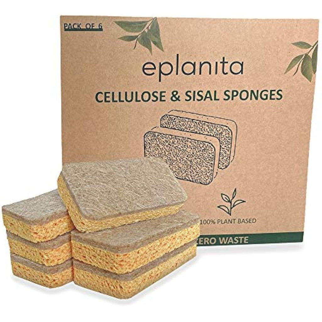 eplanita Natural Plant Based Scrub Sponges | 6 Pack Biodegradable Scourers