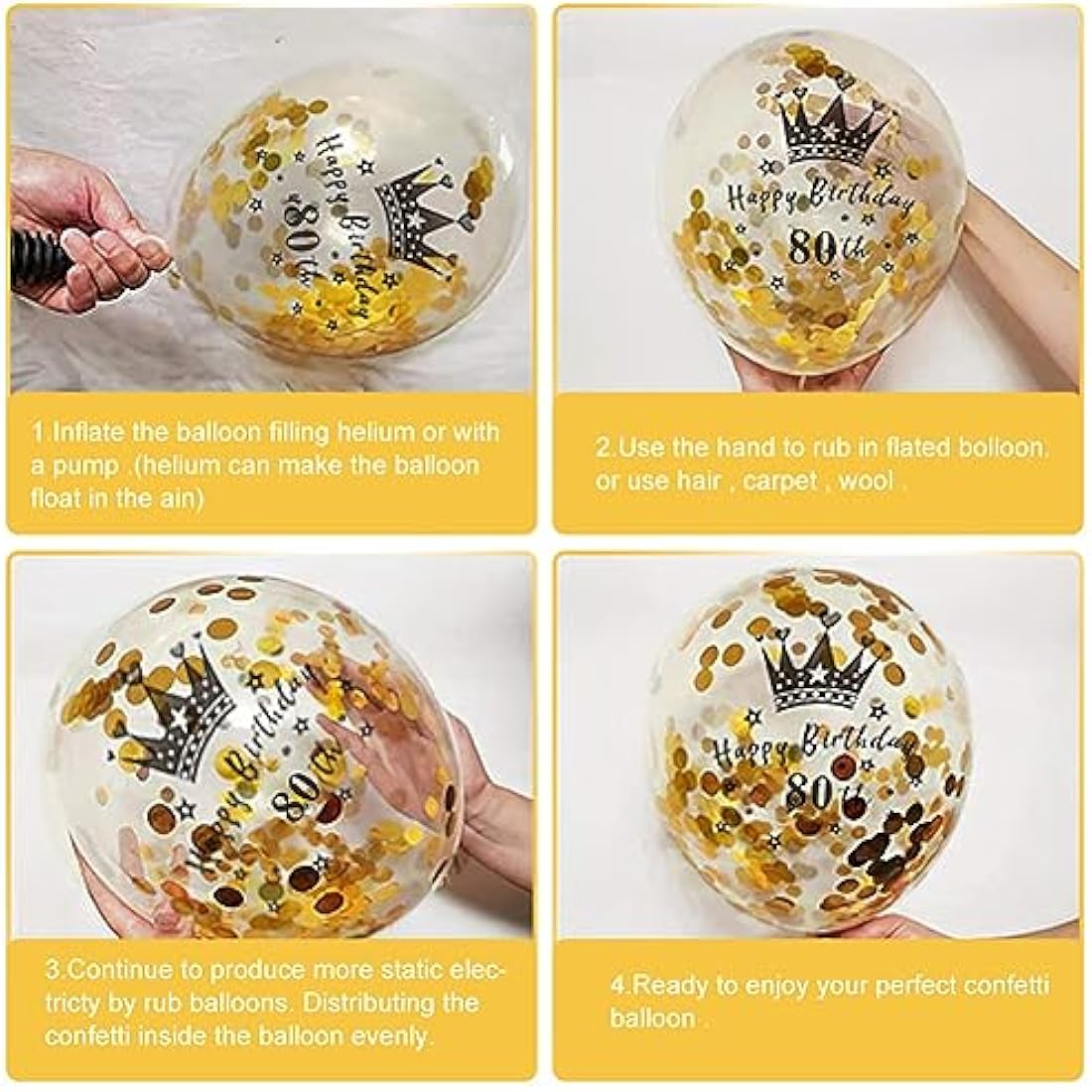 80th Birthday Decorations Kit - 14pc Gold & Black Party Set