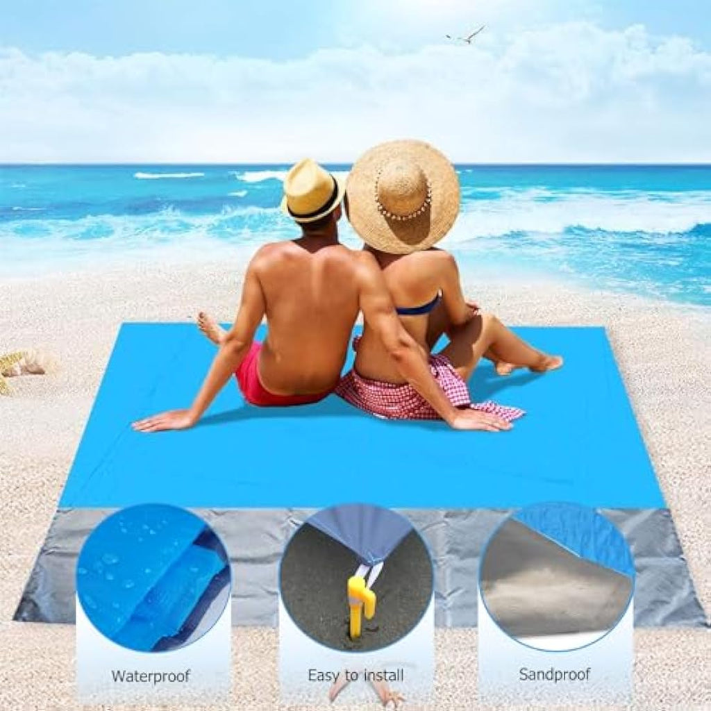 ZFYQ Sandproof Beach Blanket – 200x210cm Waterproof Picnic Mat with Stakes