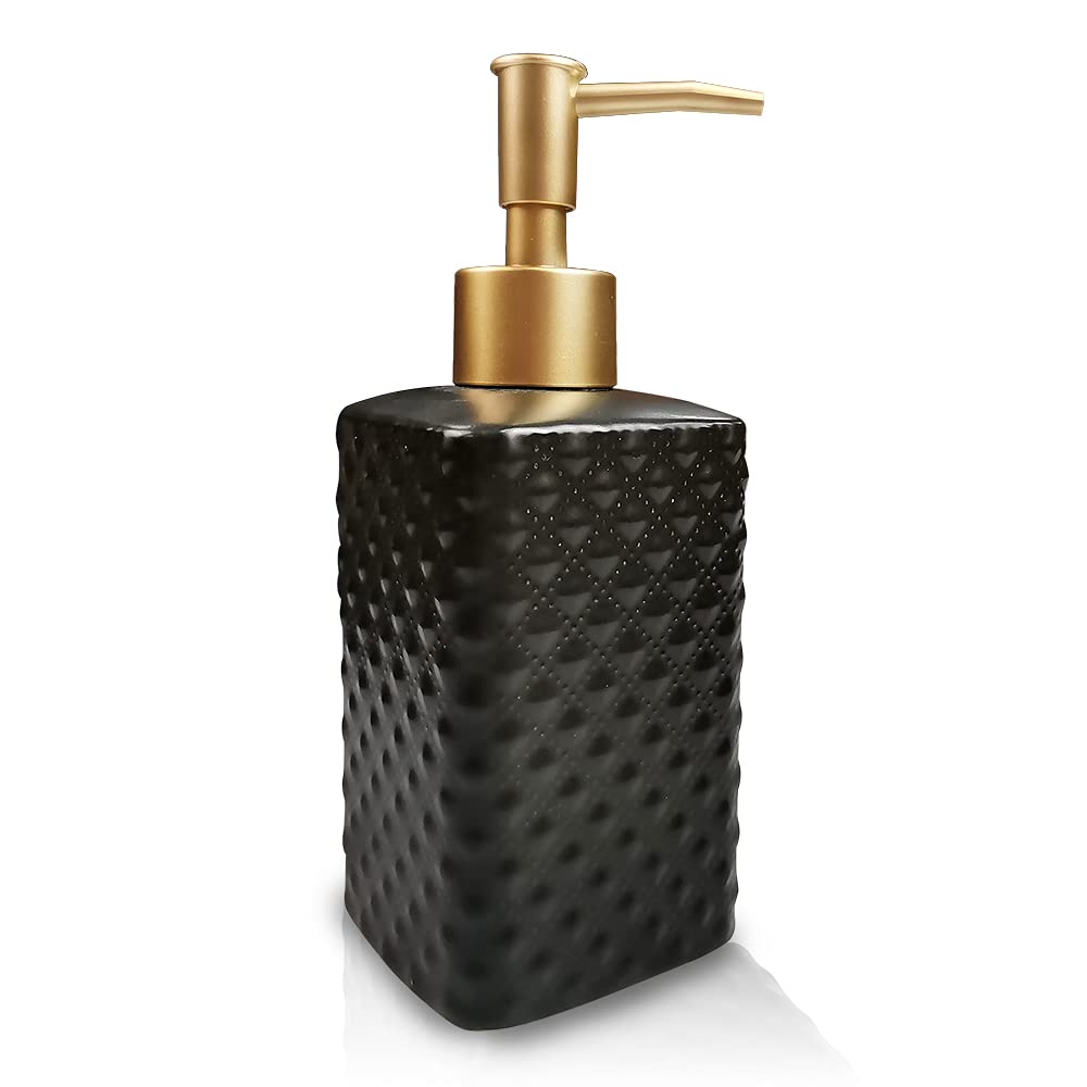 Gold Soap Dispenser, Ceramic Lotion Pump Bottle with Vintage EmbossBlack