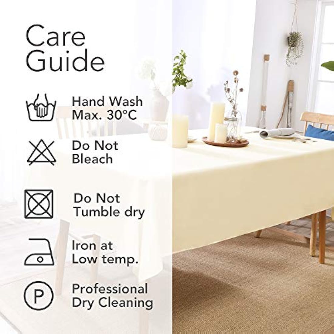 Deconovo Oxford Rectangle Tablecloth – Waterproof & Wipeable, Beige