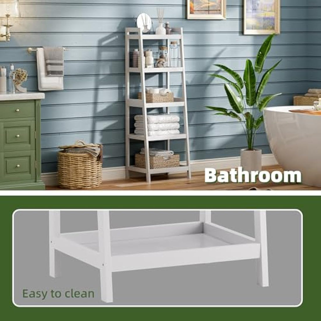 5-Tier Bamboo Ladder Bookshelf | Tall Narrow Display Shelf