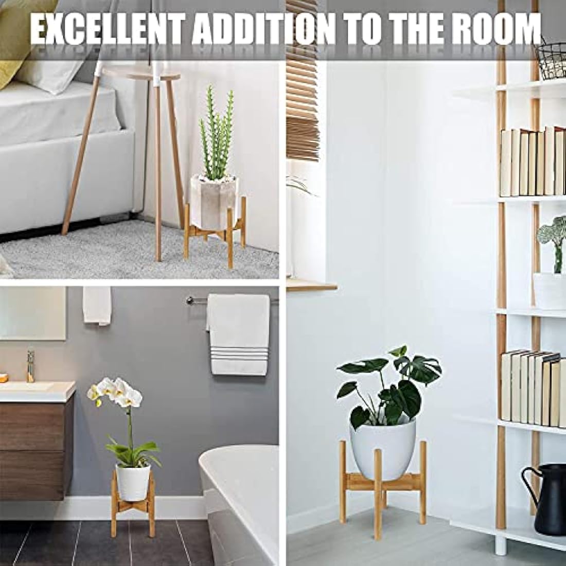 2-Pack Bamboo Plant Stand – Mid-Century Modern Adjustable Holder