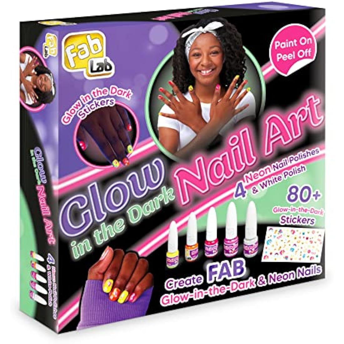 FabLab Glow In The Dark Nail Art Kit – Neon Varnish & 80+ Stickers