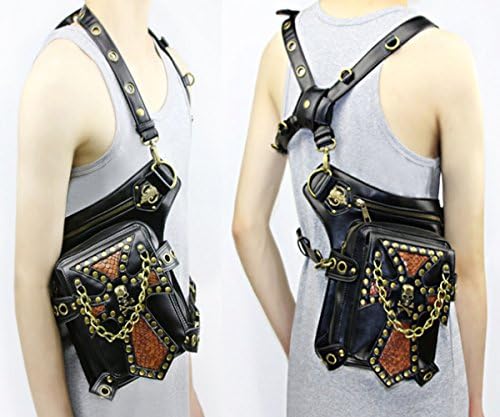 FiveloveTwo Steampunk PU Leather Tactical Drop Leg Bag & Waist Pack