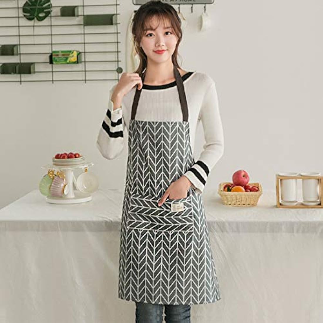 2Pcs Waterproof PVC Kitchen Apron with Pockets for Women