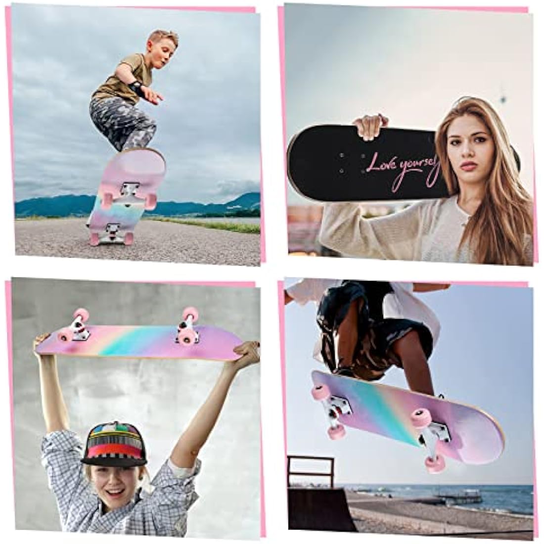 ILAHUI 7-Layer Maple Wood Skateboard for Beginners | Rainbow Powder