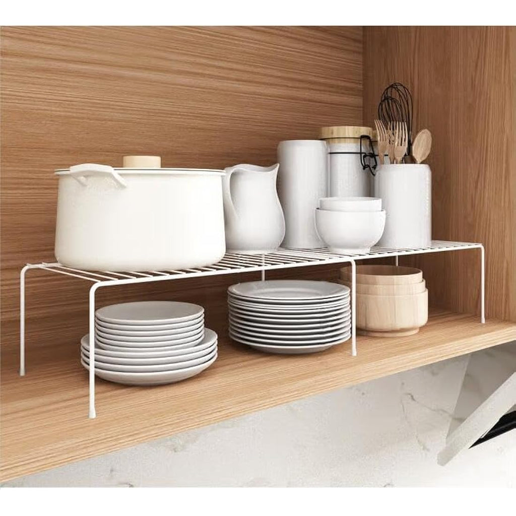 iPEGTOP Expandable Metal Kitchen Cabinet Shelf Organizer, White, Set of 2