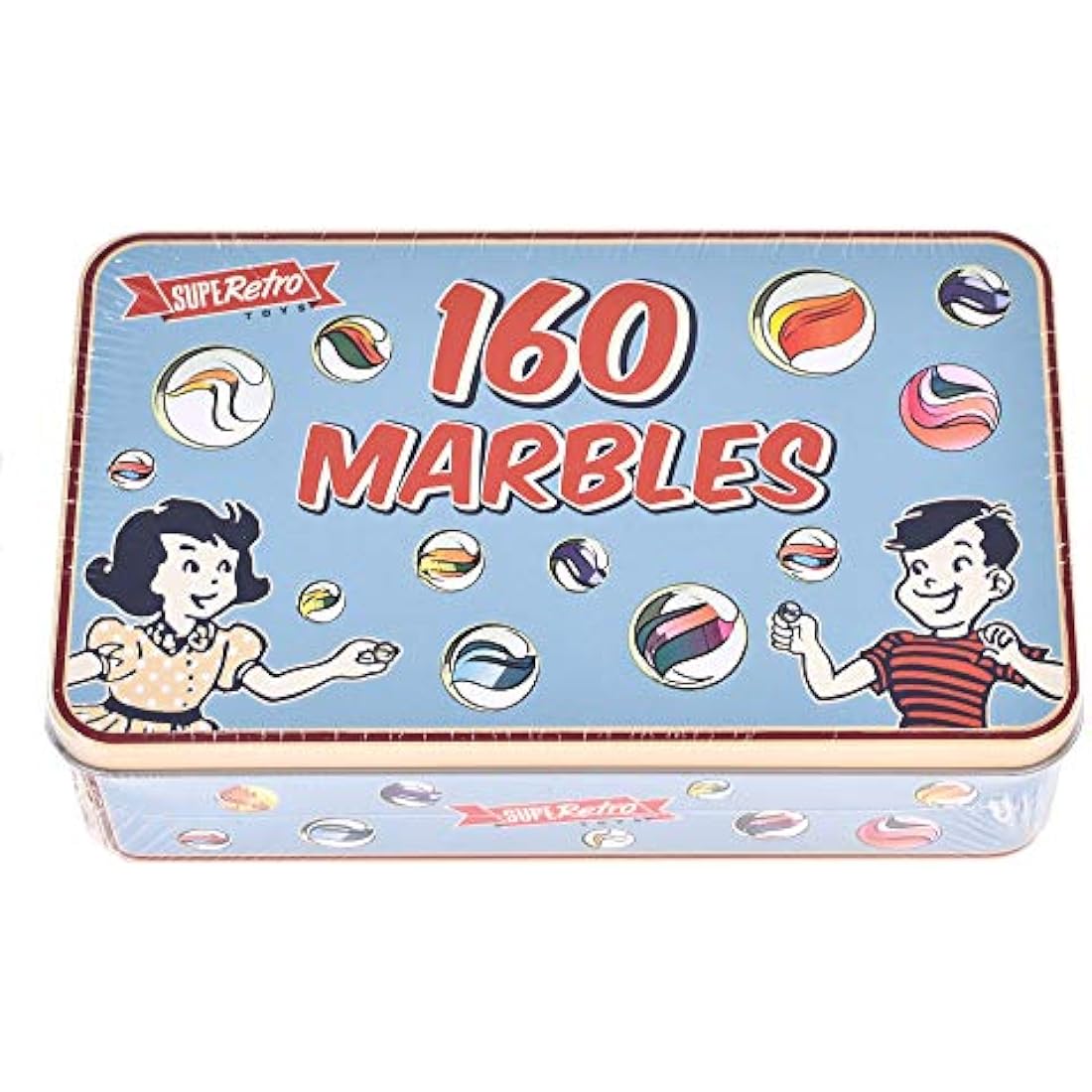 KandyToys SupeRetro 160 Piece Glass Marbles in Vintage Storage Tin