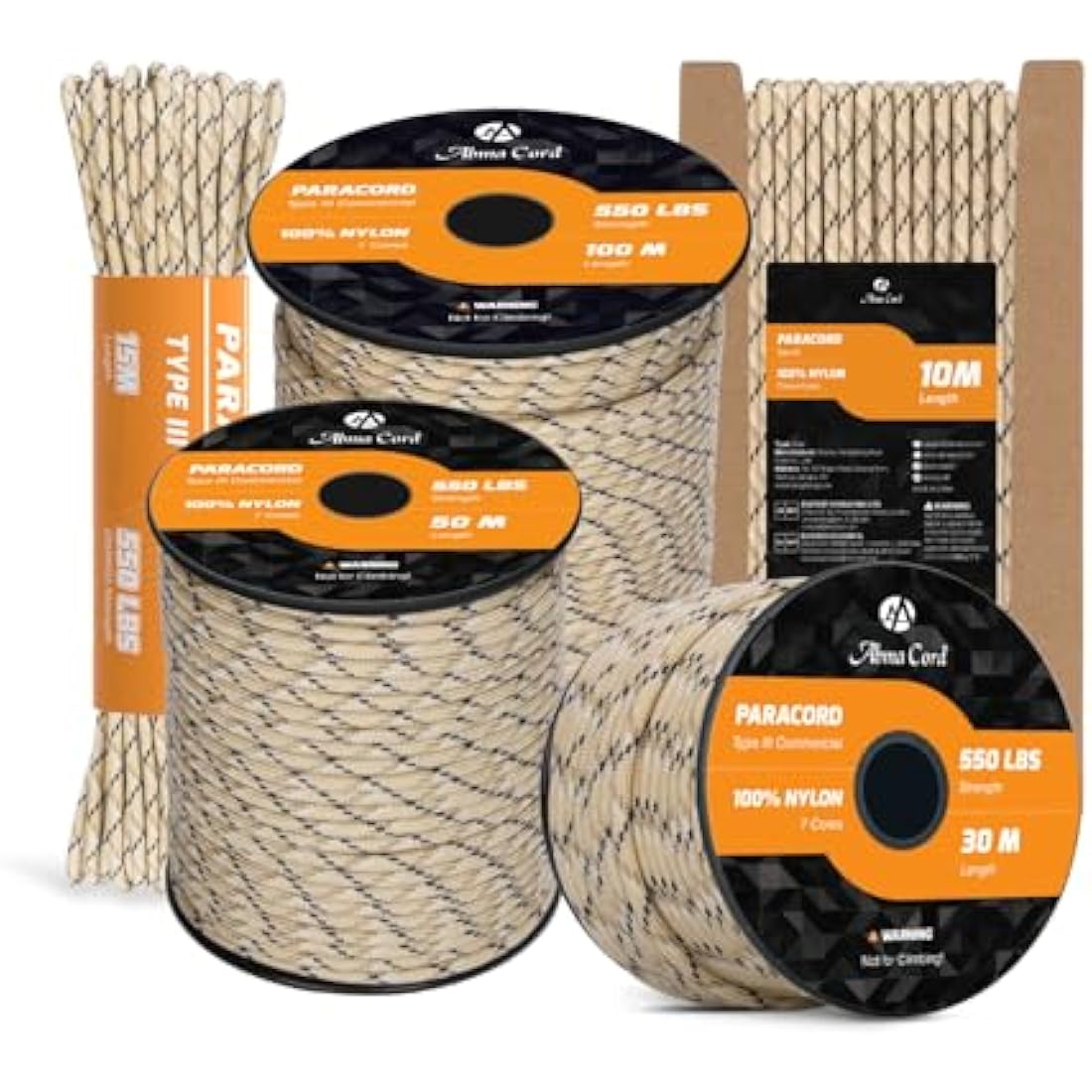Abma Cord 550 Paracord – 4mm Type III 7-Strand Nylon Rope, 10m Desert Camo