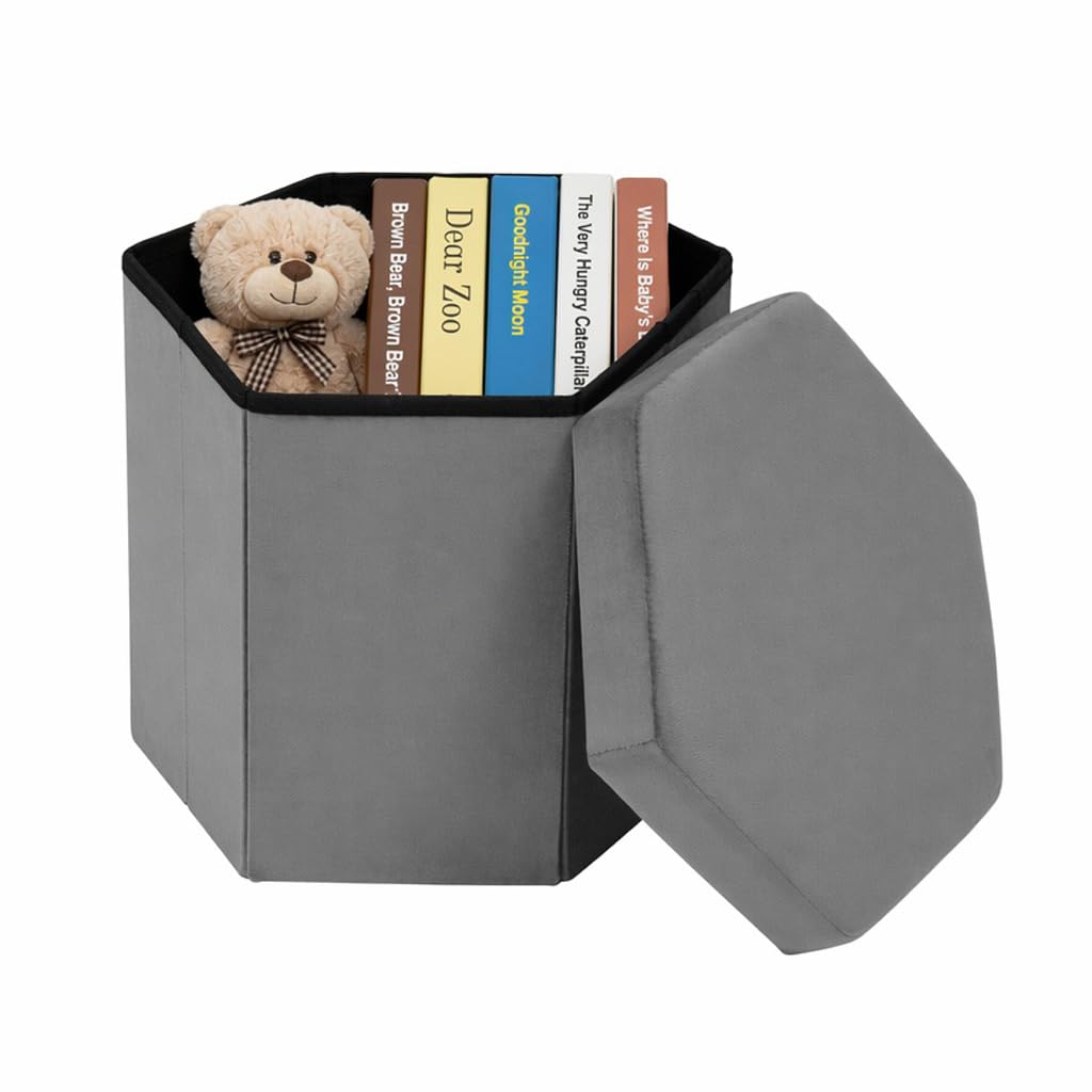 Bonlife Folding Storage Ottoman Hexagonal, Footrest with Toy Ches Box, 43cm - image 1