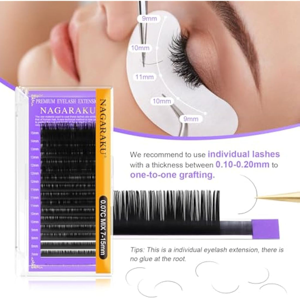 NAGARAKU Classic Eyelash Extensions – Matte Black Soft Individual Lashes