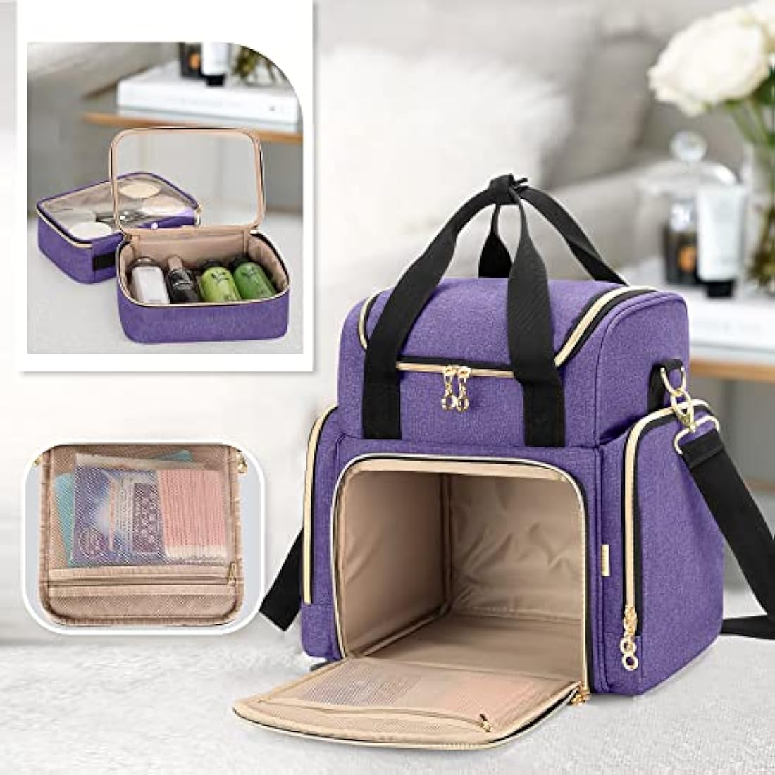 Travel Makeup Bag | Portable Cosmetic Case with 2 Inserts