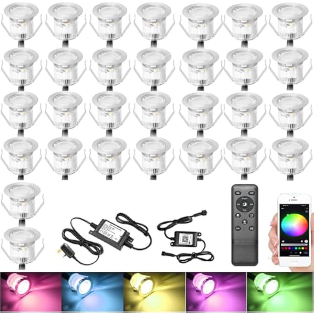 RGB LED Deck Lights - IP67 Waterproof Smart Patio Lighting 30pk