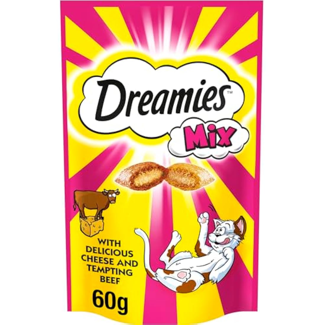 Dreamies Cat Treats – Cheese and Beef Crunchy Snacks, 8 x 60g Pouches