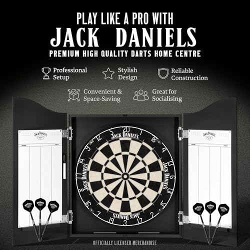 Jack Daniel's Darts Home Centre - Black Cabinet with Dartboard Set