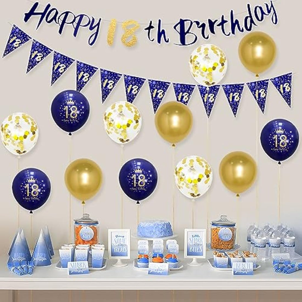 18th Birthday Decorations for Boys – Navy Blue & Gold Balloon Kit