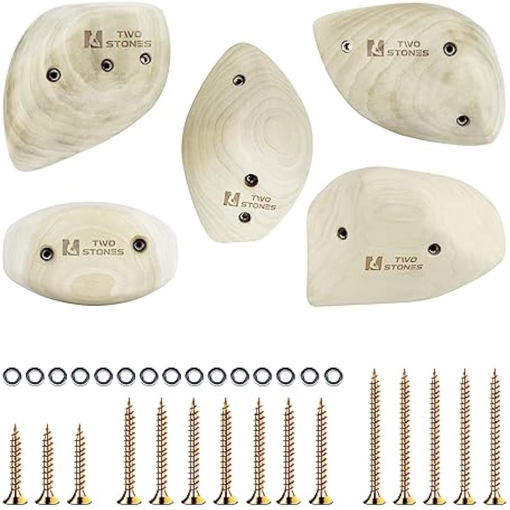 Two Stones Wooden Rock Climbing Holds Set with Mounting Hardware