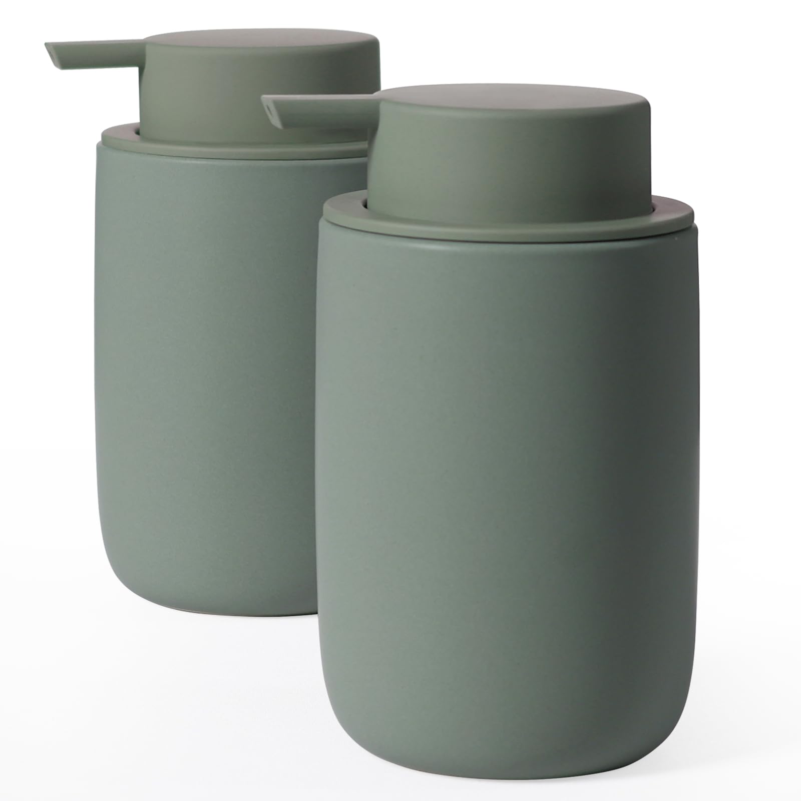 Autumnlife 2-Pack Matte Green Ceramic Soap Dispenser Set with Labels