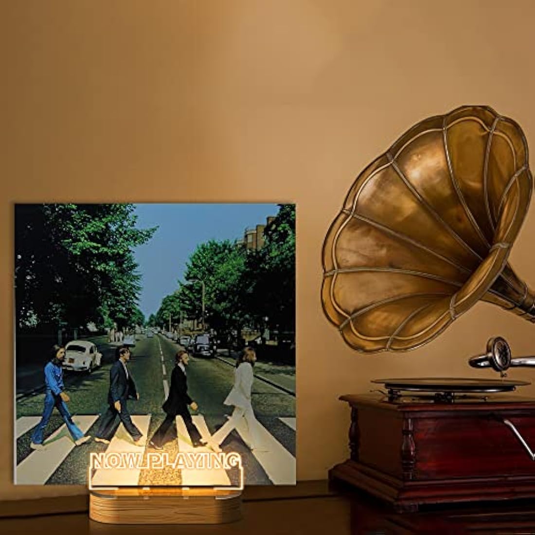 YuanDian LED Now Playing Vinyl Record Stand | Wooden Acrylic Album Holder