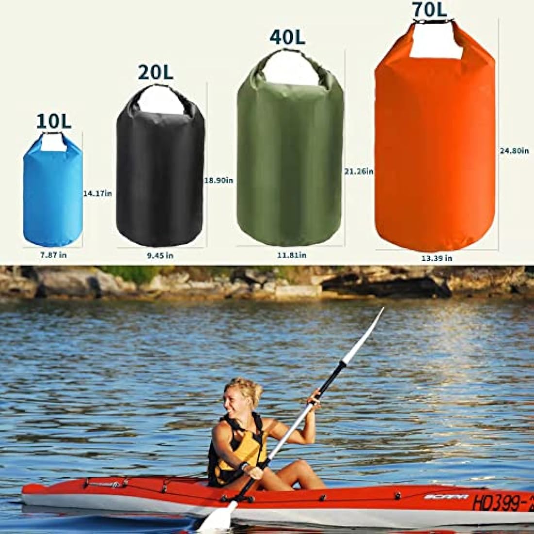 CMC-PROGEAR Waterproof Dry Bag – 70L Lightweight RipStop Sack, Navy Green
