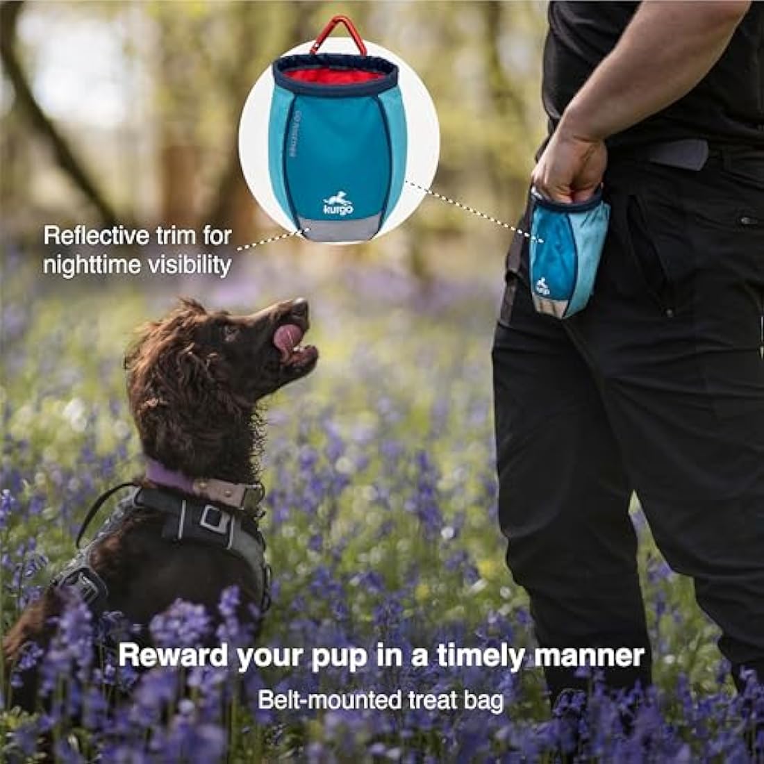Kurgo Go Stuff It Dog Treat Pouch – Hands-Free Training Bag, Coastal Blue