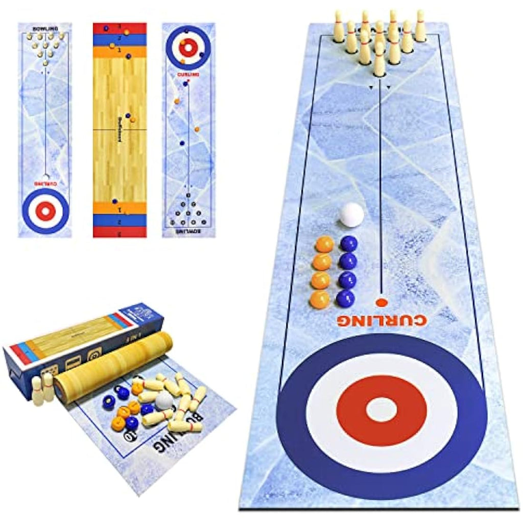 Jolof Store 3-in-1 Tabletop Game – Portable Curling, Bowling & Shuffleboard