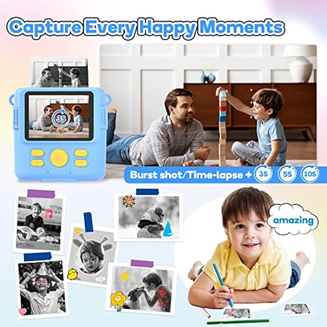 OPERHOO Kids Instant Print Camera | 1080P HD Digital Toy with 32GB SD Card