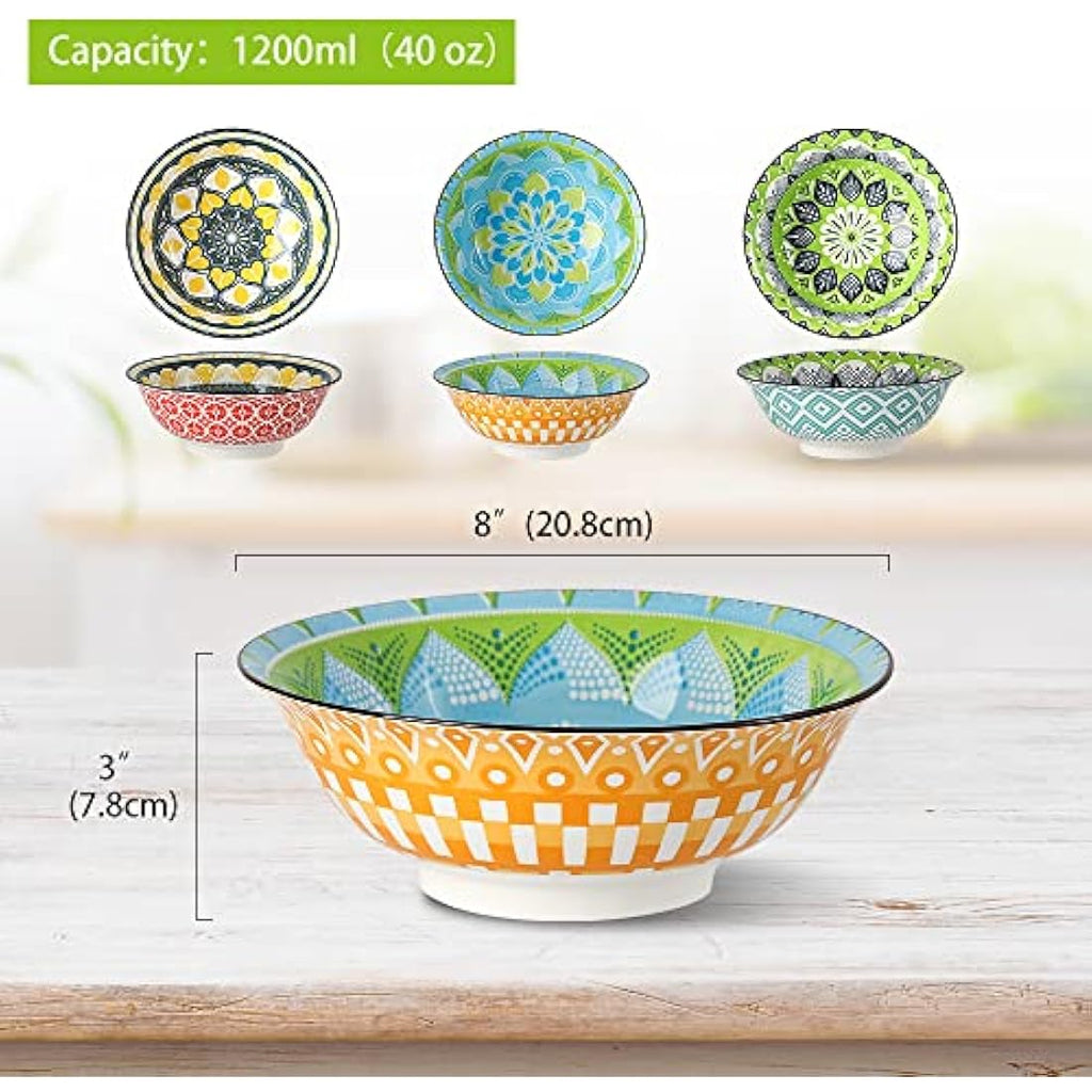 Ramen Bowl Set – 35oz Colorful Ceramic Porcelain Noodle Bowls