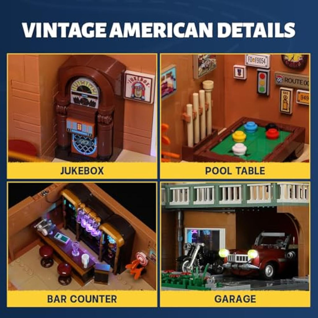 FUNWHOLE City Car-Hotel Modular Building Set with Lights – 1970 Pieces