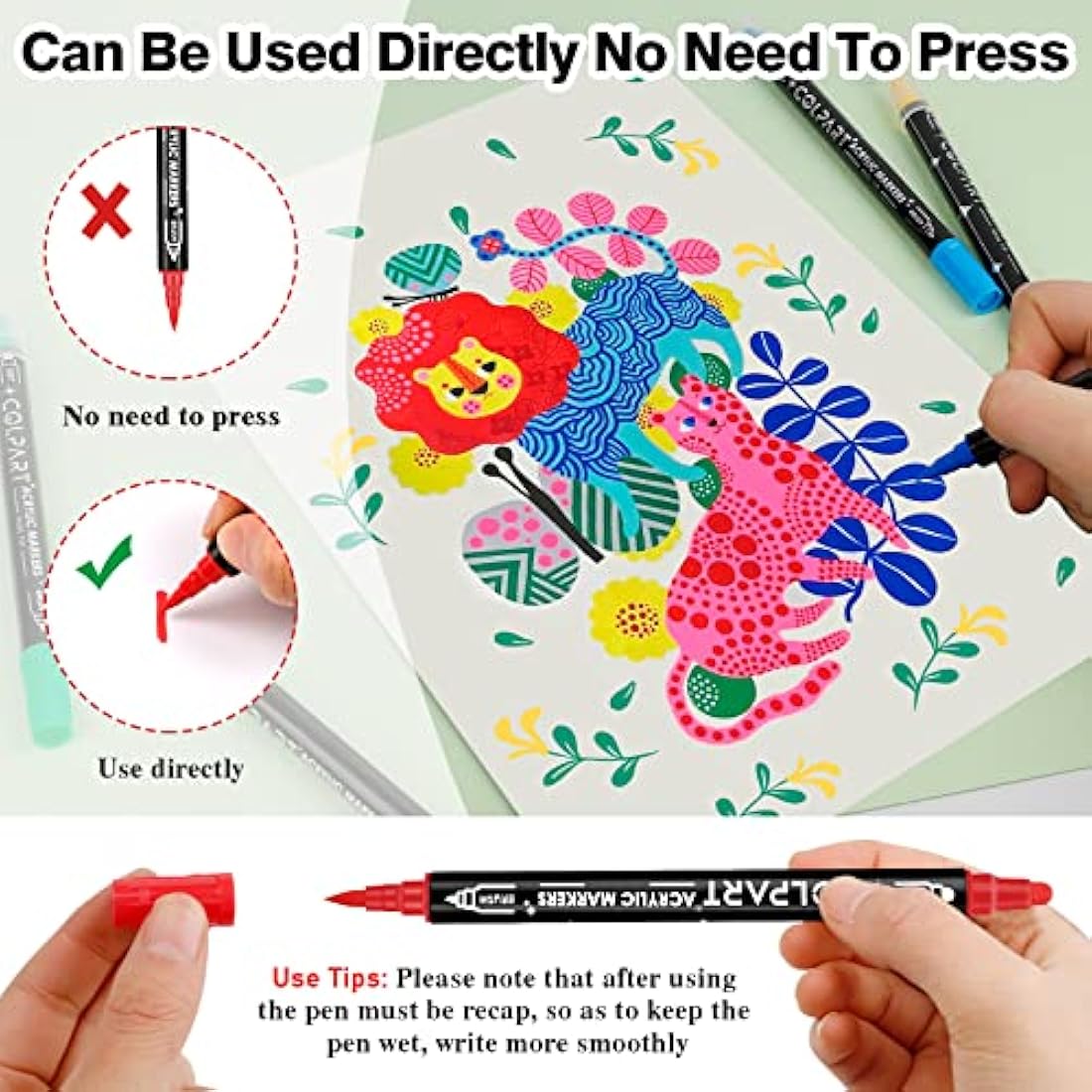 Colpart 60 Colors Dual Tip Acrylic Paint Markers for Rock and Canvas