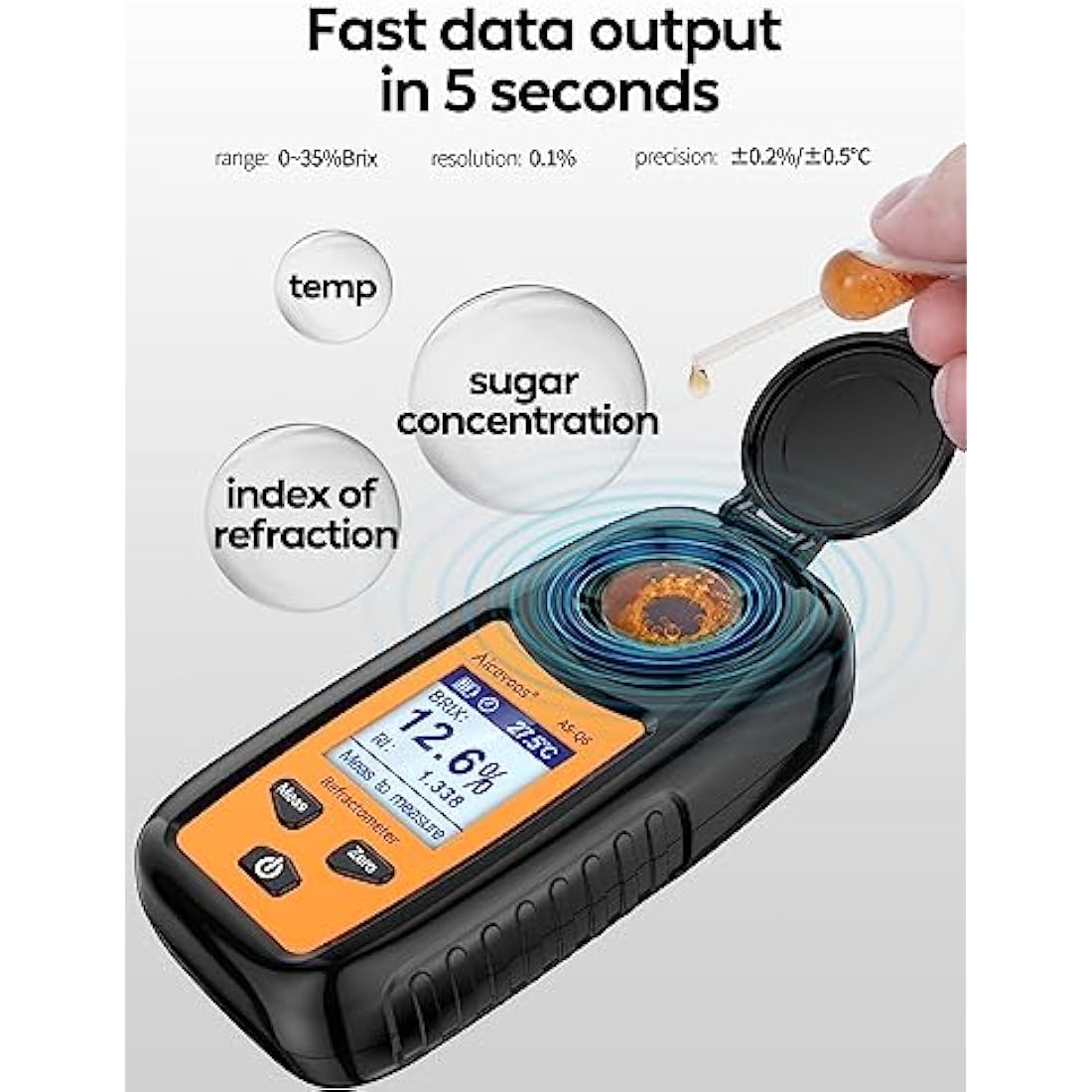 Aicevoos Digital Brix Refractometer | 0-35% Range Sugar Meter IP65