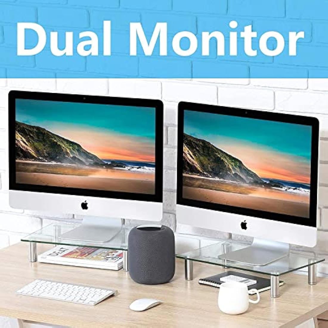 FITUEYES Dual Monitor Stand – Tempered Glass Laptop Riser, 2 Pack