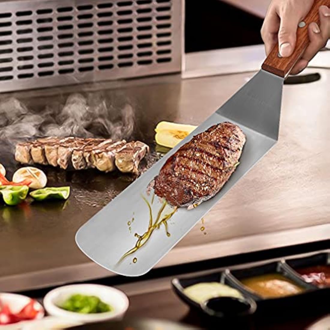 Onlyfire 5-Piece Griddle Spatula Set with Scraper and Liquid Dispensers