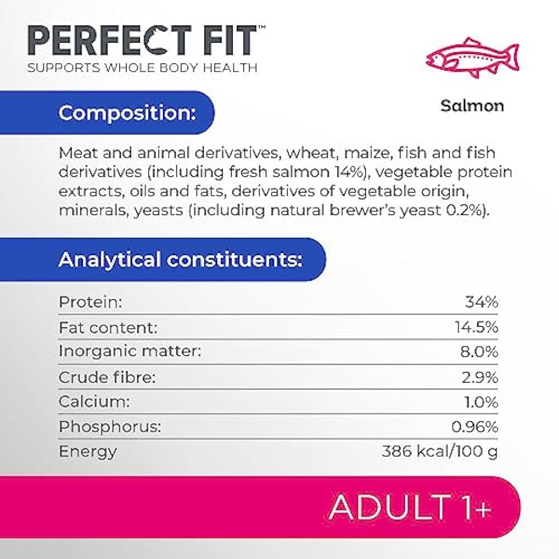 Perfect Fit Adult 1+ Dry Cat Food | Rich in Salmon | 3 x 2.8kg Bags