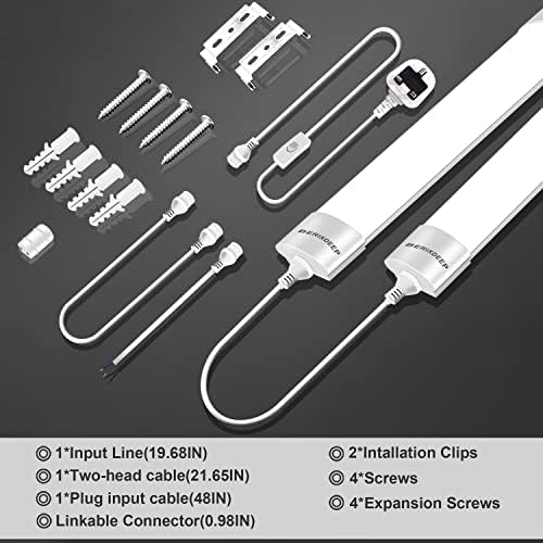 BERIXDEEP 4FT LED Batten Light | 36W 6500K IP66 Waterproof Linkable Shop Light