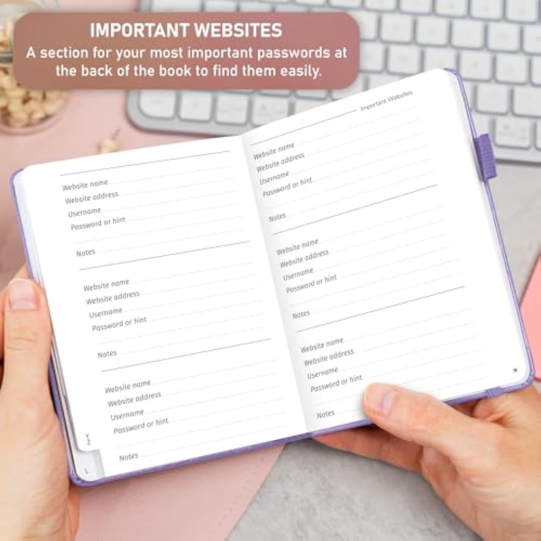 GoGirl Password Book with Alphabetical Tabs – Small Lavender Logbook