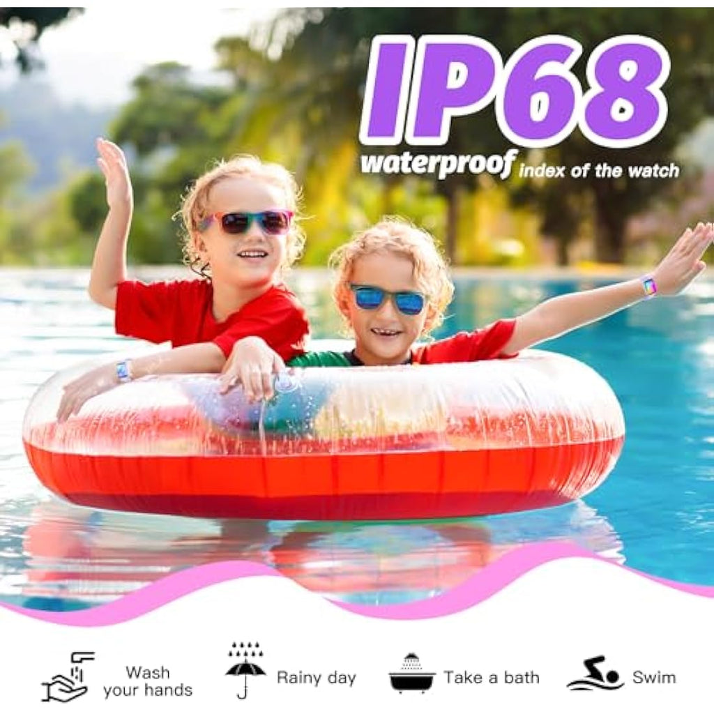 Kids Smart Watch – IP68 Waterproof Fitness Tracker (Purple)