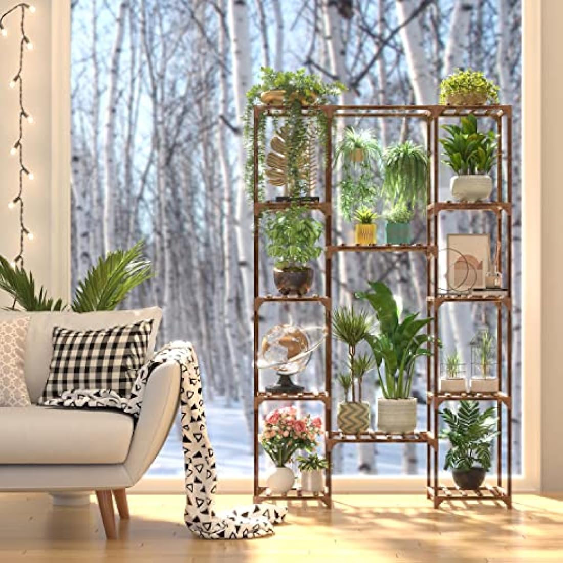 12-Tier Wood Plant Stand – 62.2" Tall Indoor Flower Shelf