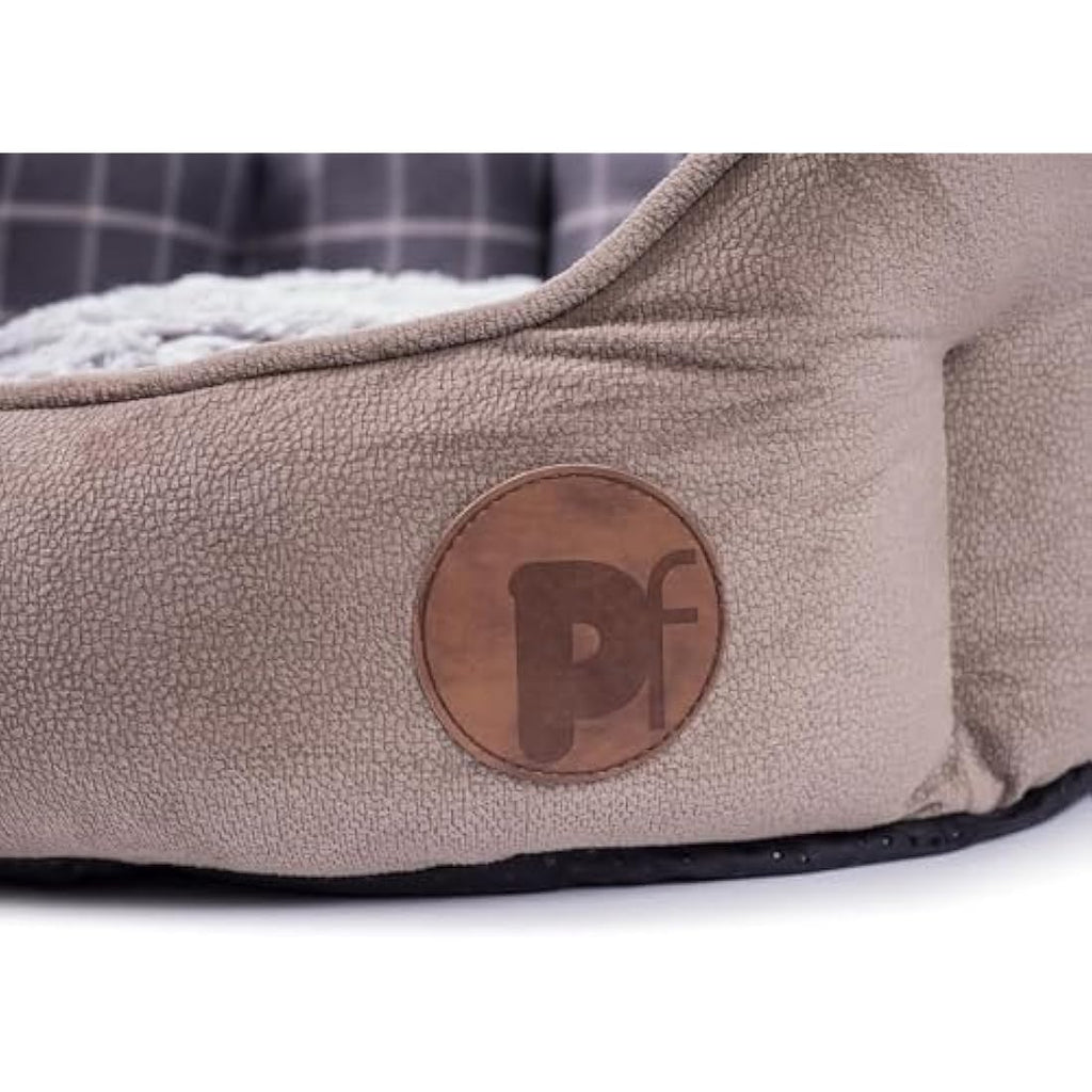 Petface Bamboo Oval Dog Bed – Medium Plush Grey Check Pet Bed