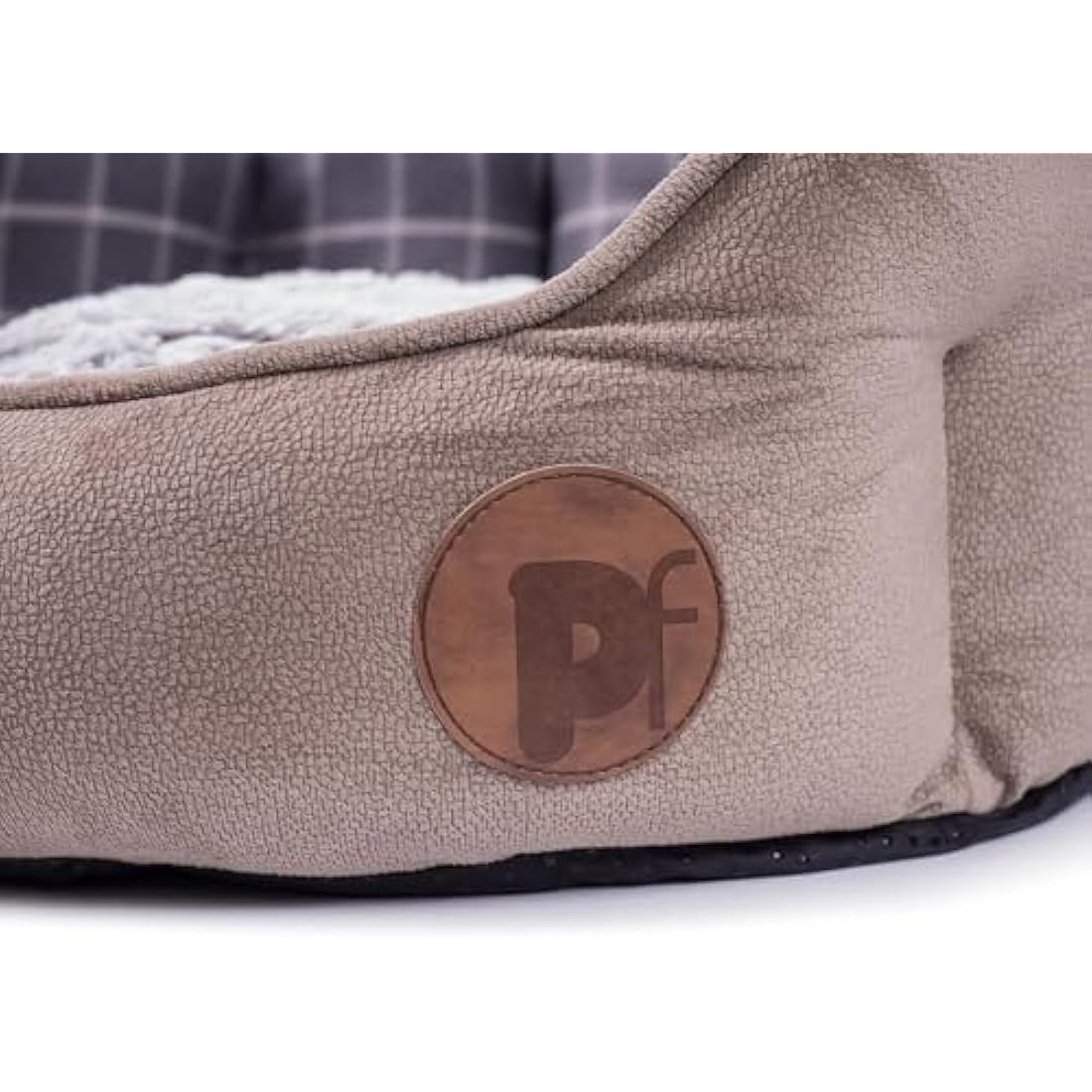 Petface Bamboo Oval Dog Bed – Medium Plush Grey Check Pet Bed