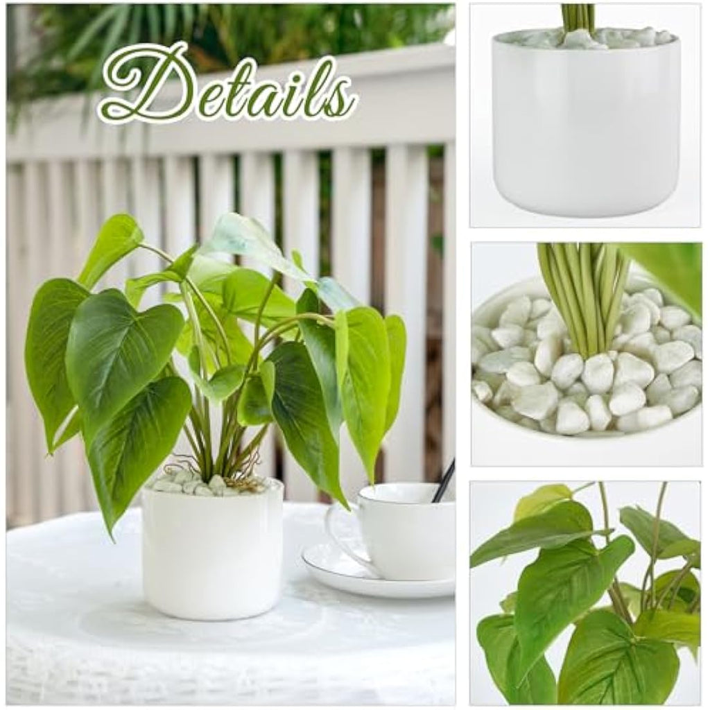 Mkono Artificial Pothos Plant in 4" White Ceramic Pot – 11" Faux Greenery
